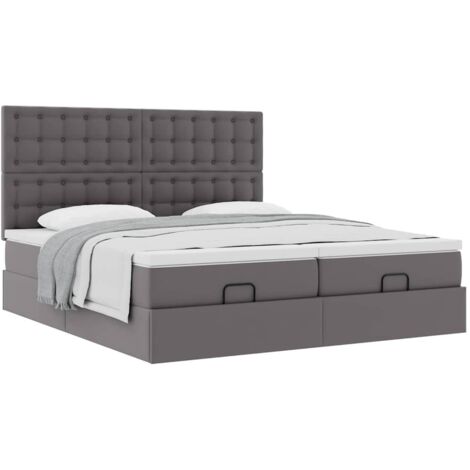 vidaXL Struttura Letto Pouf con Materassi Grigio 180x200 cm Similpelle