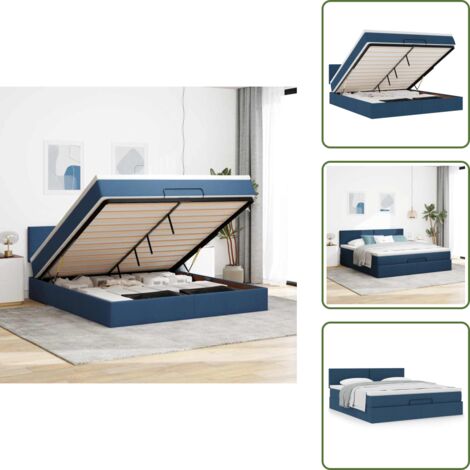 vidaXL Struttura Letto Pouf con Materasso Blu 180x200cm in Tessuto