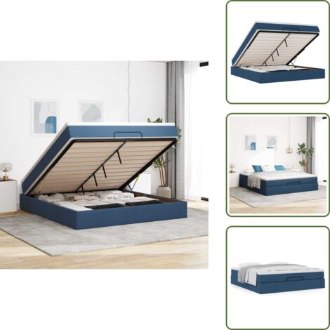vidaXL Struttura Letto Pouf con Materasso Blu 180x200cm in Tessuto