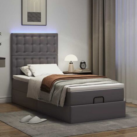 vidaXL Struttura Letto Pouf con Materasso Grigio 100x200 cm Similpelle