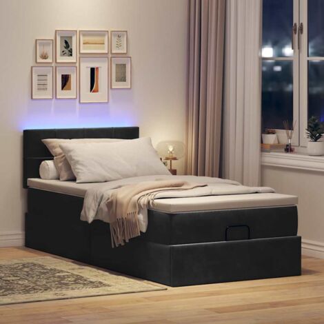 vidaXL Struttura Letto Pouf con Materasso Nero 100x200 cm Velluto