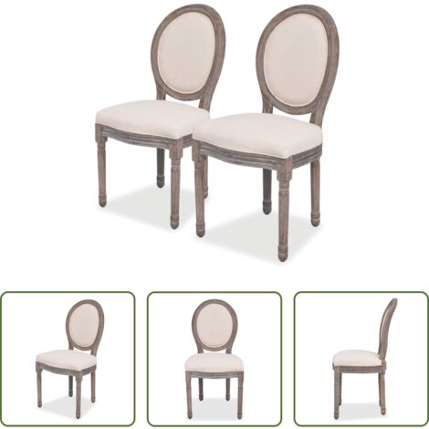vidaXL Stuhl aus Leinen - Esszimmerstühle 2 Stk. Creme Stoff