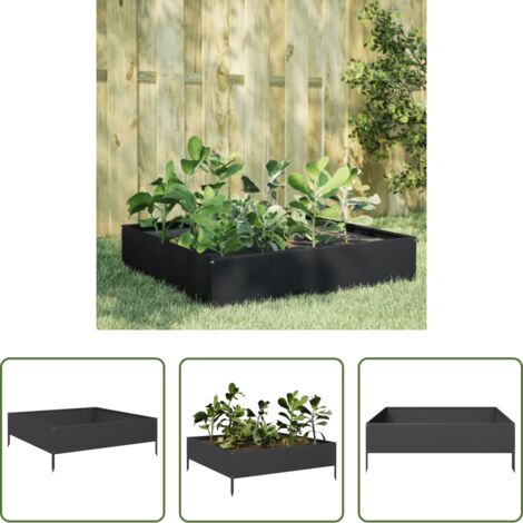 vidaXL Suelo abierto -  Arriate de acero negro 100x100x26 cm
