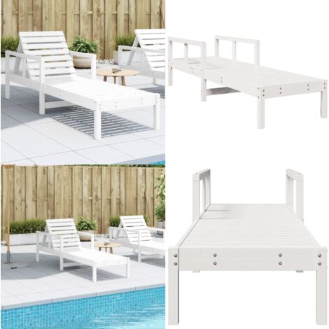 vidaXL Sun Lounger White 199,5x62x55 cm Solid Wood Pine