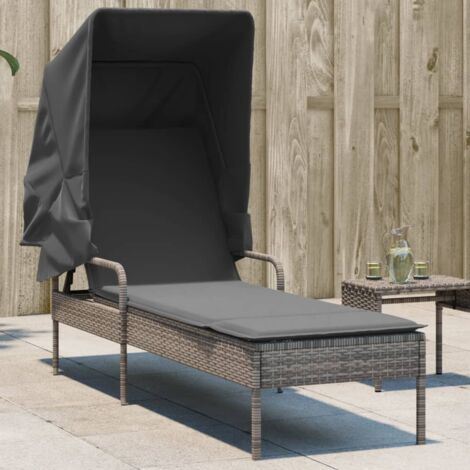 vidaXL Sun Lounger with Canopy Grey Poly Rattan