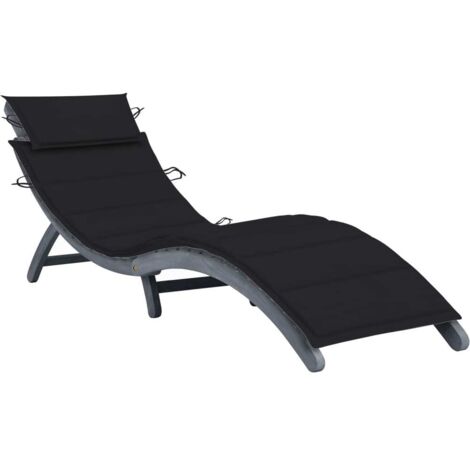 vidaXL Sun Lounger with Cushion Grey Solid Acacia Wood