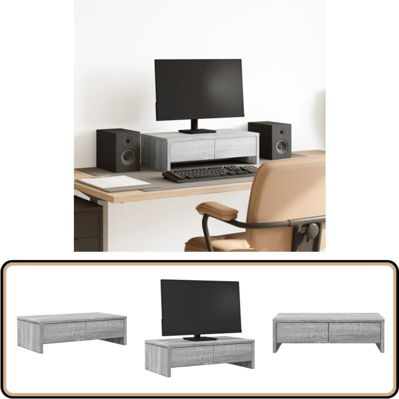 Vidaxl - Support de moniteur avec tiroirs sonoma gris bois d'ingénierie