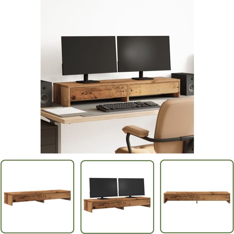 The Living Store - vidaXL Support de moniteur avec tiroirs vieux bois bois d'ingénierie