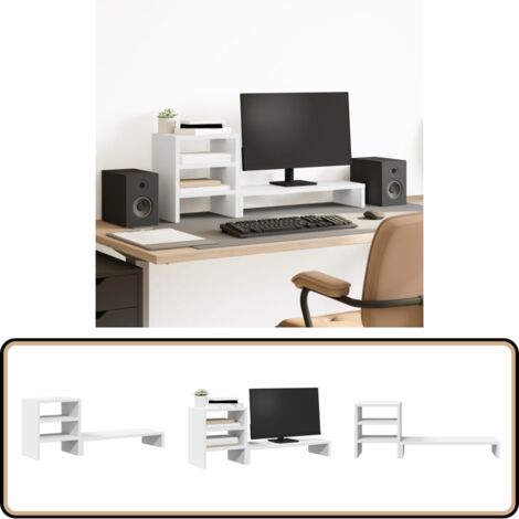 Support Double Moniteur Bureau Bois - Plateau Surélevé 100x27x10 Cm - Avec Rangement Intégré - Noire - 25 Kg Charge Max - 2