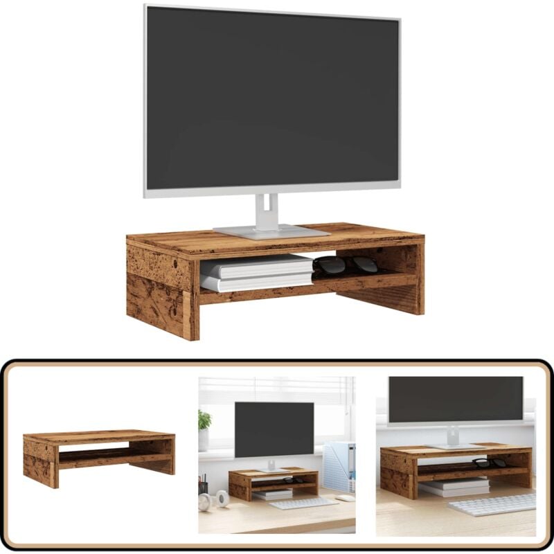 Vidaxl - Support de moniteur vieux bois 42 x 24 x 13cm bois d'ingénierie
