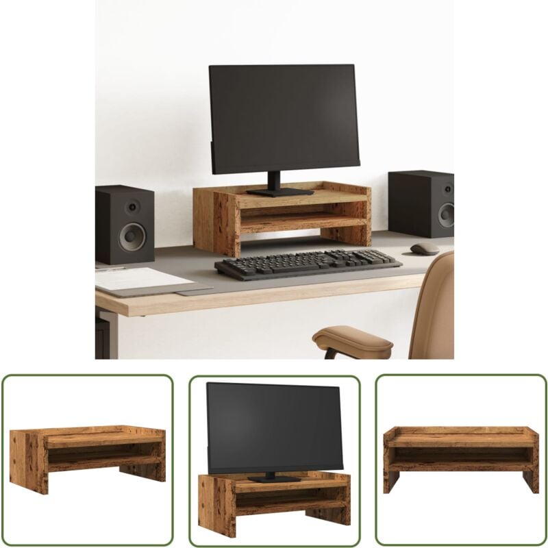 The Living Store - vidaXL Support de moniteur vieux bois 42x24x16 cm bois d'ingénierie