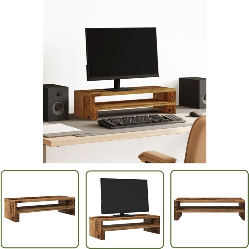 The Living Store - vidaXL Support de moniteur vieux bois 54x22x15 cm bois d'ingénierie