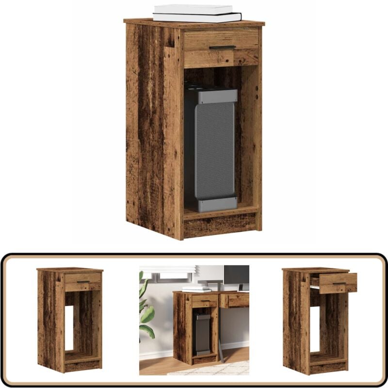 Vidaxl - Support de tour d'ordinateur avec tiroir vieux bois 35x45x77 cm