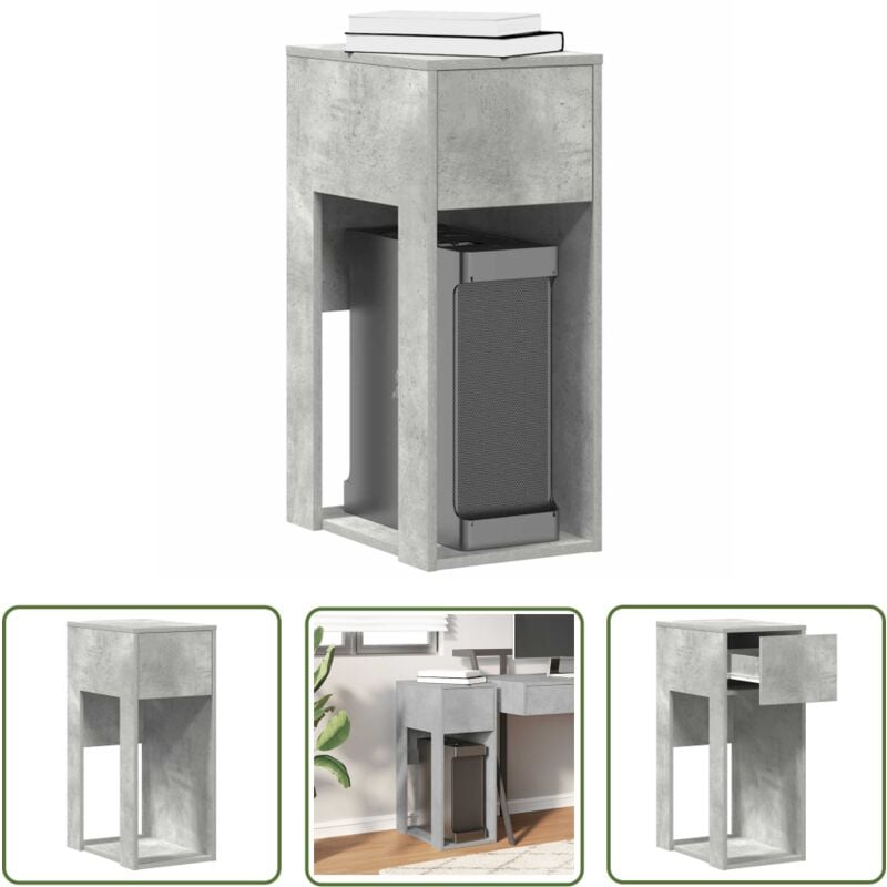 The Living Store - vidaXL Support de tour d'ordinateur et tiroir gris béton 30x44x74 cm