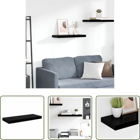 vidaXL Supporto espositivo -  Scaffale a Parete Nero Lucido 60x23,5x3,8 cm in MDF