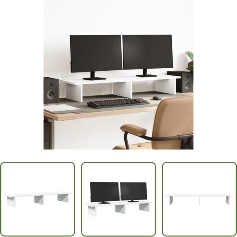 vidaXL Supporto monitor in legno -  Supporto per Monitor Bianco 100x27x15 cm Legno Massello di Pino
