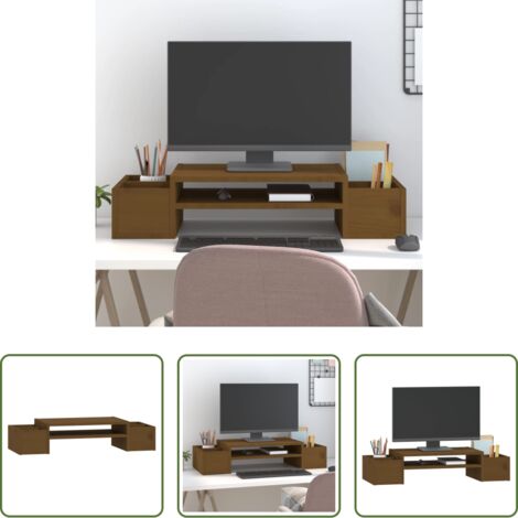 vidaXL Supporto monitor in pino -  Supporto per Monitor ambra 70x27,5x15 cm Legno Massello di Pino