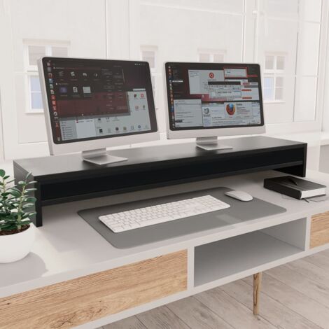 Supporto Monitor Scrivania Relaxdays Supporto Per Monitor, Rialzo Per Schermo Con 4 Scomparti E 2 Cassetti Stand Hlp 12x56x27 Cm Bianco Naturale 85216356 Staffa Doppio Monitor - 13