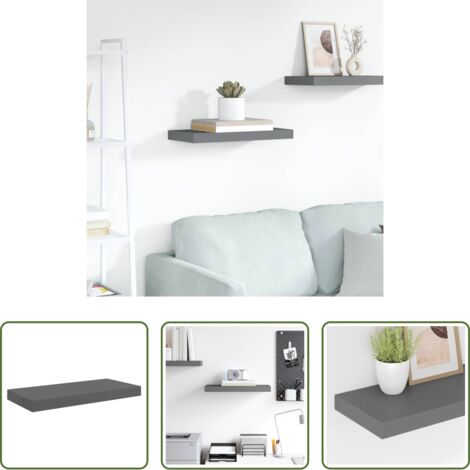 vidaXL Supporto per oggetti -  Scaffale a Parete Grigio Lucido 50x23x3,8 cm in MDF