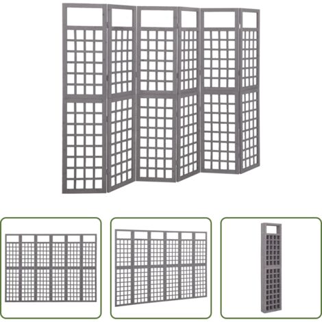 vidaXL Supporto per piante -  Divisorio a 6 Pannelli in Legno di Abete Grigio 242,5x180 cm