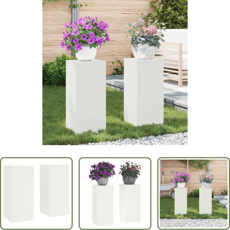 vidaXL Supporto per piante esterni -  Supporto per piante 2 pcs Bianco 24 x 24 x 55 cm Acciaio