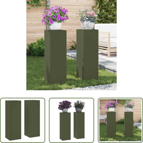 vidaXL Supporto per piante esterni -  Supporto per piante 2 pcs Oliver verde 24 x 24 x 75 cm Acciaio