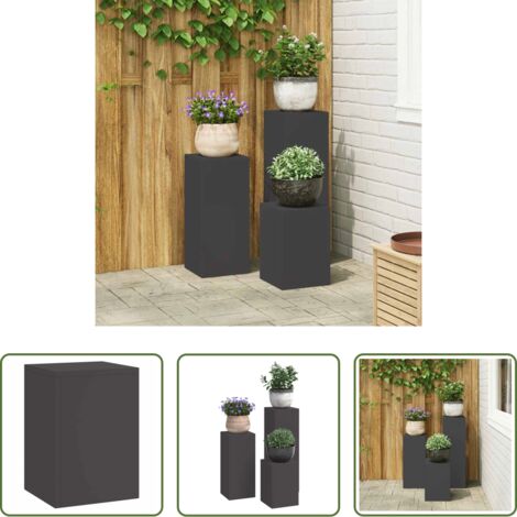 vidaXL Supporto per piante esterni -  Supporto per piante 3 pcs Nero Acciaio