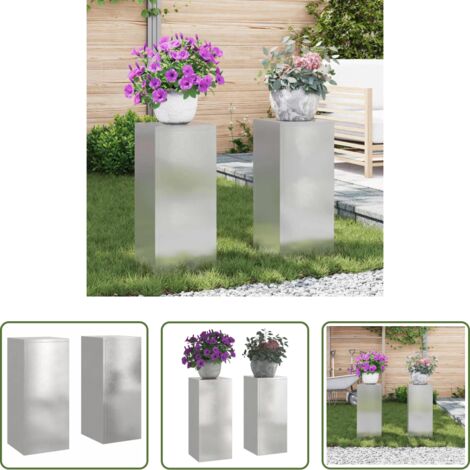 vidaXL Supporto per piante esterno -  Supporto per piante 2 pcs Argento 24 x 24 x 55 cm