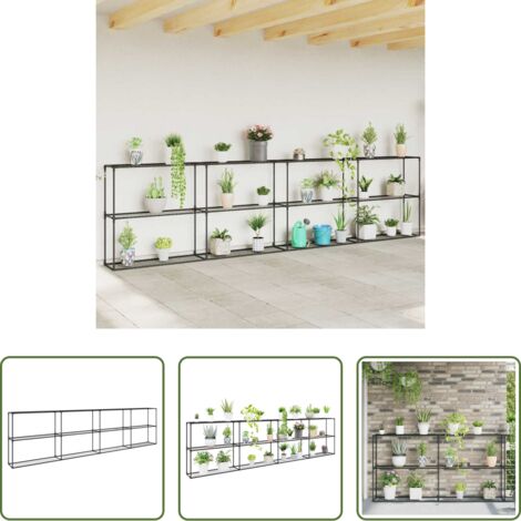 vidaXL Supporto per piante esterno -  Supporto per piante a 3 livelli Nero 400 x 32 x 104 cm Acciaio