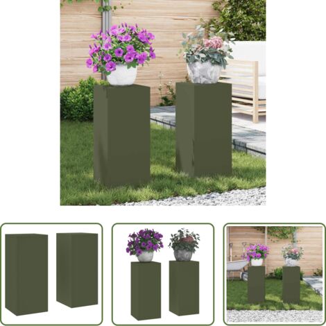vidaXL Supporto per piante in metallo -  Supporto per piante 2 pcs Oliver verde 24 x 24 x 55 cm Acciaio