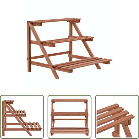 vidaXL Supporto per piante -  Piedistallo per Piante a 3 Mensole in Legno di Cedro 48x45x40cm
