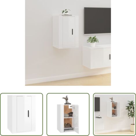 vidaXL Supporto TV -  Mobile Porta TV a Parete Bianco Lucido 40x34,5x60 cm