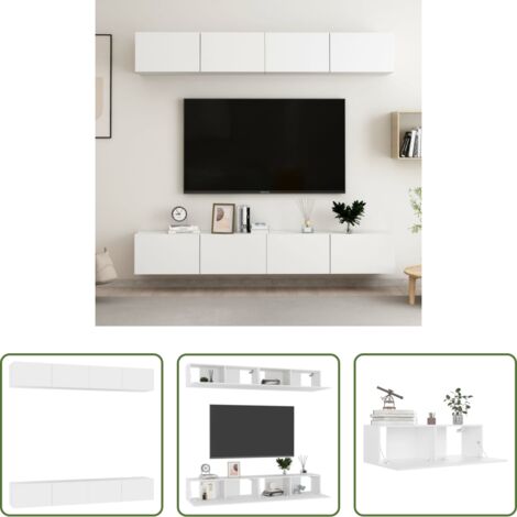 vidaXL Supporto TV -  Mobili Porta TV 4 pz Bianchi 100x30x30 cm in Legno Multistrato