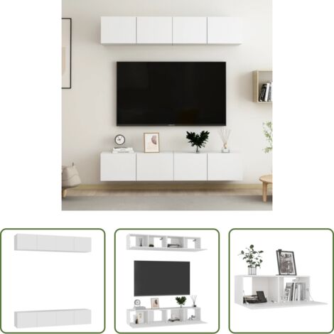 vidaXL Supporto TV -  Mobili TV 4 pz Bianchi 80x30x30 cm in Legno Multistrato