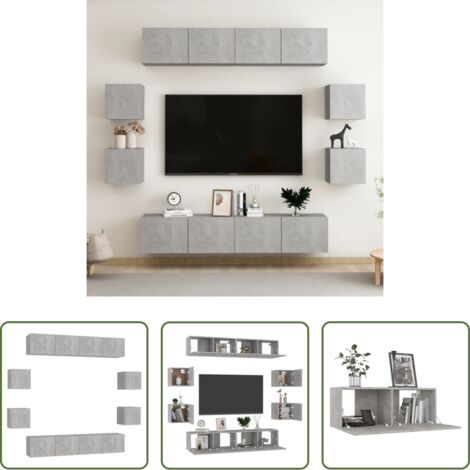 vidaXL Supporto TV -  Set di Mobili Porta TV 8 pz Grigio Cemento in Legno Multistrato