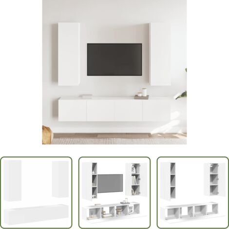 vidaXL Supporto TV -  Set Mobili Porta TV 4 pz Bianco in Legno Multistrato