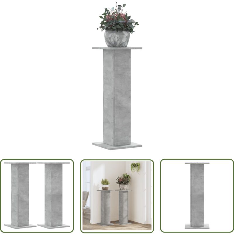 The Living Store - vidaXL Supports pour plantes 2 pcs gris béton bois d'ingénierie