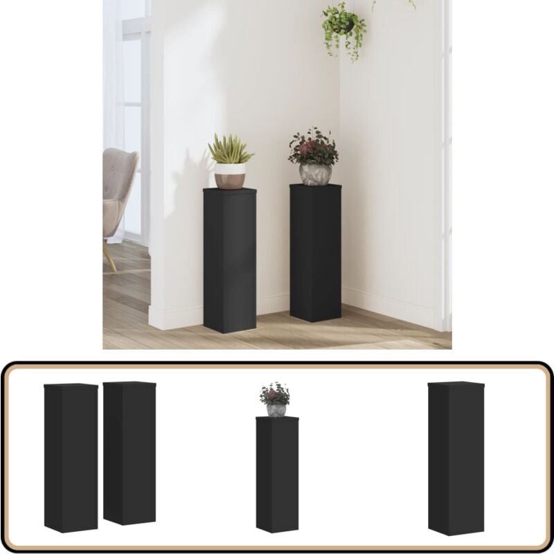 vidaXL Supports pour plantes 2 pcs noir 17x17x60 cm bois d'ingénierie