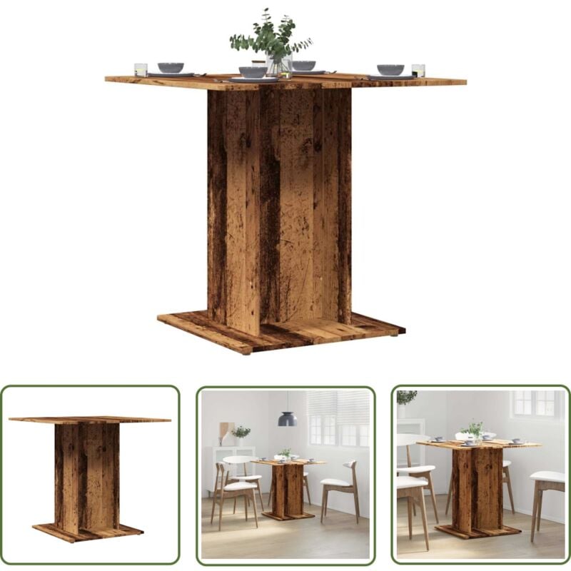 The Living Store - vidaXL Table à manger vieux bois 80 x 80 x 75 cm bois d'ingénierie