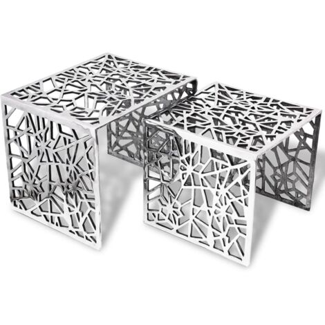 Vidaxl – Table auxiliaire carrée 2 pièces aluminium argenté – Dimensions 49x39x40cm et 39x39x36cm – Design compact et léger pour rangement facile