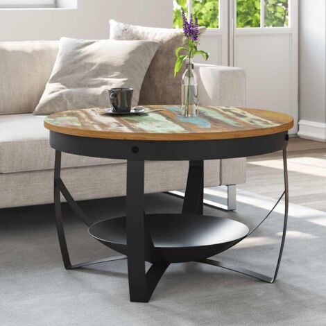 VIDAXL Table basse avec haut en bois et étagère et structure en acier noir