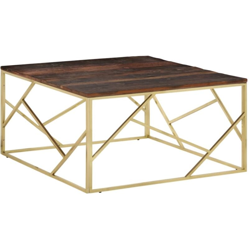 Vidaxl - Table basse doré acier inoxydable et bois de mélèze massif