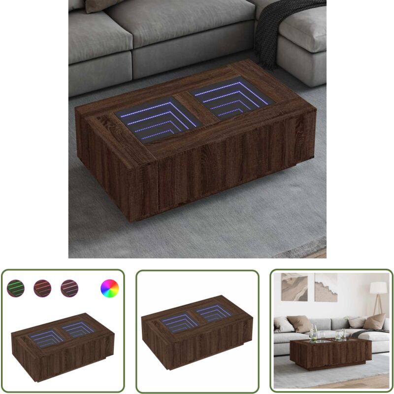 The Living Store - vidaXL Table basse avec led infini chêne marron 116x69x40 cm