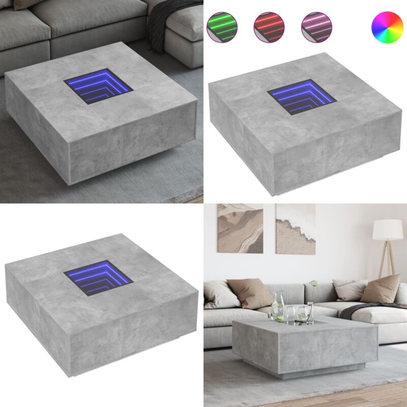 Vidaxl - Table basse avec led infini gris béton 100x100x40 cm