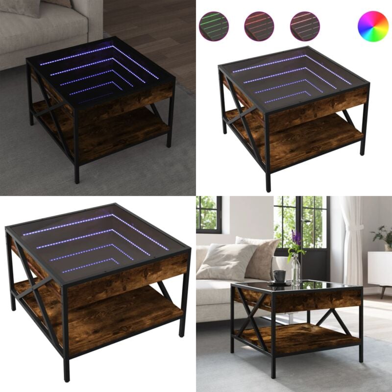 Vidaxl - Table basse avec led Infinity chêne fumé 50x50x38 cm