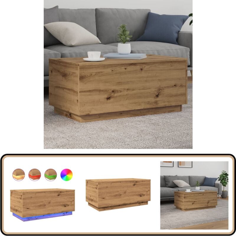 Table basse avec lumières led chêne artisanal 90x50x40 cm - Vidaxl