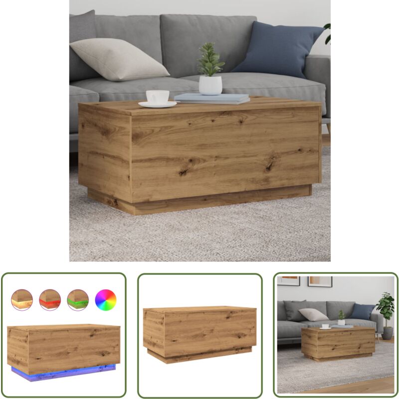 The Living Store - vidaXL Table basse avec lumières led chêne artisanal 90x50x40 cm
