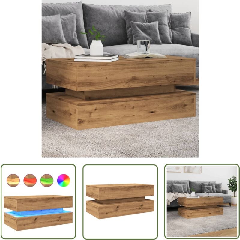 The Living Store - vidaXL Table basse avec lumières led chêne artisanal 90x50x40 cm