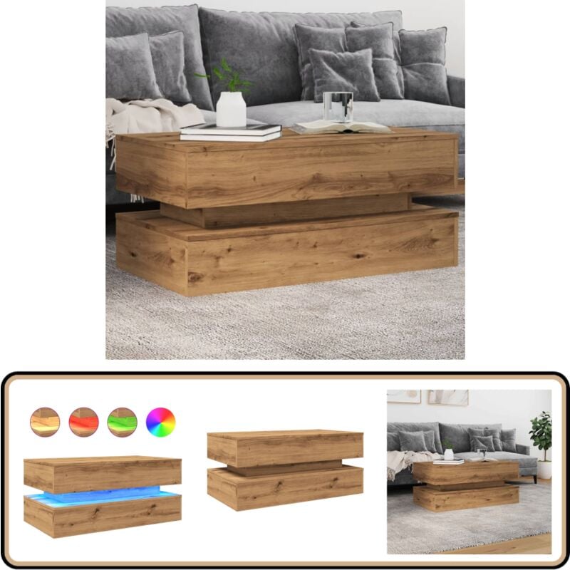 Vidaxl - Table basse avec lumières led chêne artisanal 90x50x40 cm