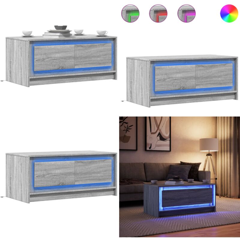 Table basse avec lumières led sonoma gris bois d'ingénierie - Vidaxl